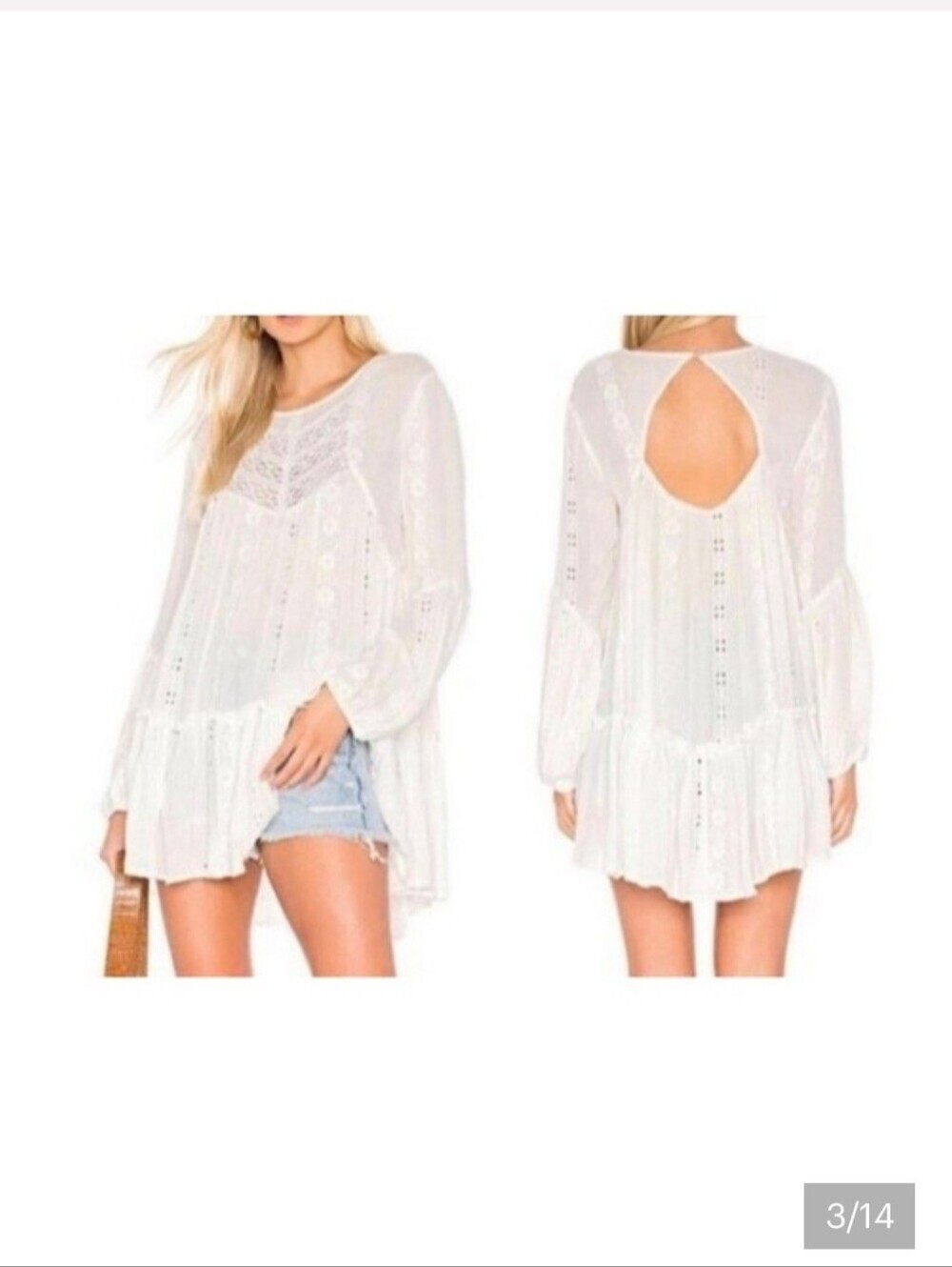 Free People White Eyelet Peasant Tunic with Keyhole Back